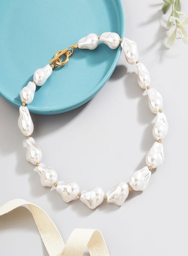 Cicod Baroque Pearl Necklace for Women: Chunky, Irregular Pearl Choker Necklace, White Pearl Beaded, Prom Wedding Bridal Bridesmaid Jewelry Gifts - Image 3